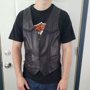 Vintage Black Leather‎ Biker Vest